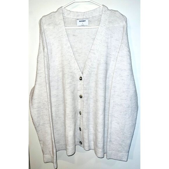 Old Navy Womens XL Button-Up Cardigan Sweater White Heather Gray Acrylic/Nylon - Picture 1 of 4